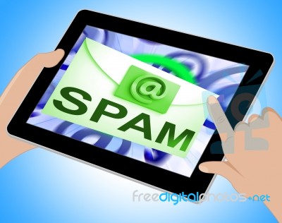 Spam Envelope Shows Security Unwanted Mail Inbox Tablet Stock Image