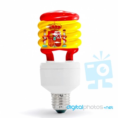 Spanish Flag On Energy Saving Lamp Stock Photo