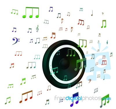 Speaker And Musical Notes Shows Music Acoustics Or Sound System Stock Image