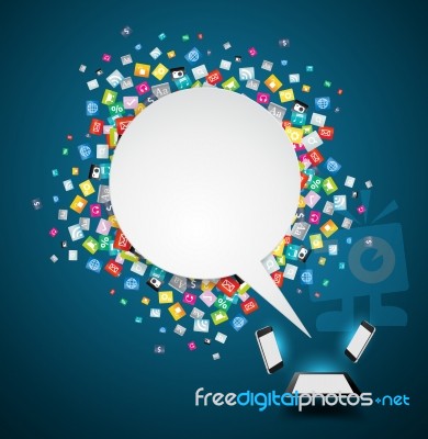 Speech Bubble Background With Cloud Of Colorful Application Icon… Stock Image