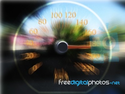 Speedometer Scoring High Speed In A Fast Motion Blur Stock Photo