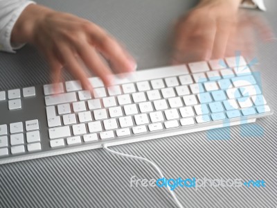 Speedy Typing On Keyboard Stock Photo
