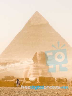 Sphinx And Pyramid Of Giza Stock Photo