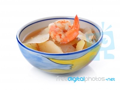 Spicy And Sour Soup With Shrimp And Papaya Stock Photo