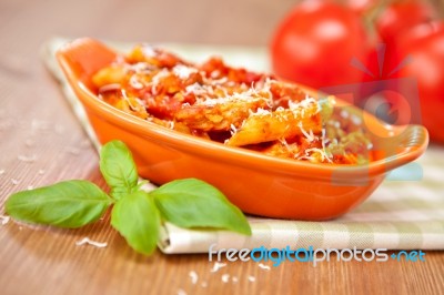 Spicy Chicken Penne Pasta Stock Photo