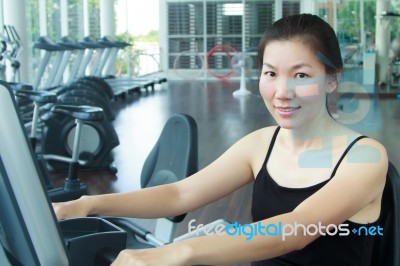 Spinning In Modern Gym Stock Photo