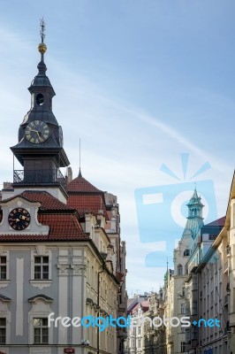 Spire Of The Jewish Town Hall In Prague Stock Photo