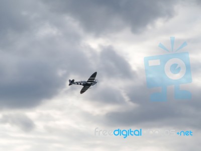 Spitfire Mh434 Flying Over Biggin Hill Airfield Stock Photo