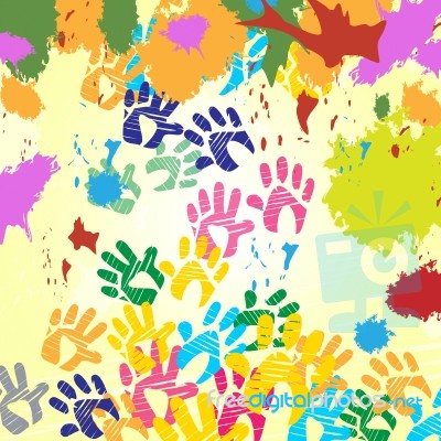 Splash Handprints Indicates Colorful Blobs And Human Stock Image