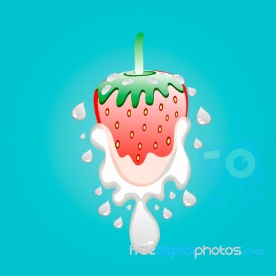 Splashing Milk on Strawberry Stock Image