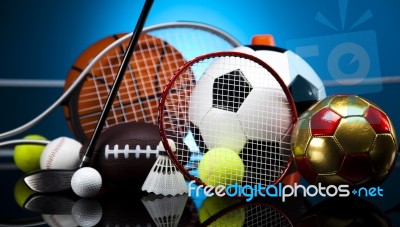 Sports Equipment, Vivid Colorful Theme Stock Photo