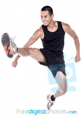 Sports Man Doing Stretching Exercises! Stock Photo