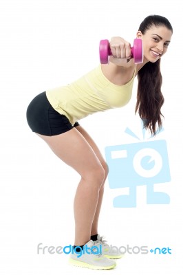 Sporty Woman With Dumbbells Stock Photo