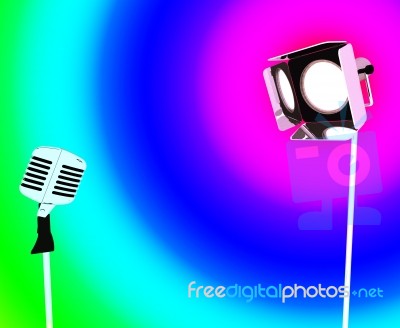 Spotlight And Microphone Shows Concert Entertaining Or Talent Stock Image