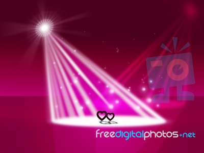 Spotlight Heart Indicates Valentine Day And Entertainment Stock Image