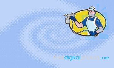 Spray Painter Spraying Gun Cartoon Stock Image