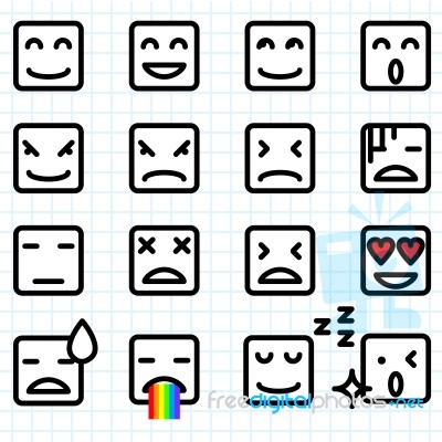 Square Face Emoticons Stock Image