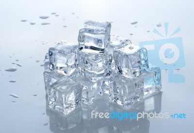 Square Ice Cubes On White Background Stock Photo