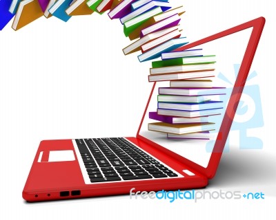 Stack Books Flying On Laptop Stock Image