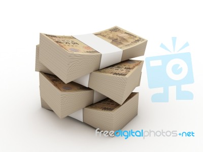 Stack Of 10000 Yen Bills Isolated On White Background. High Qual… Stock Photo