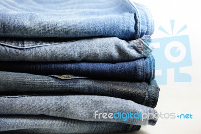 Stack Of Blue Jeans Stock Photo
