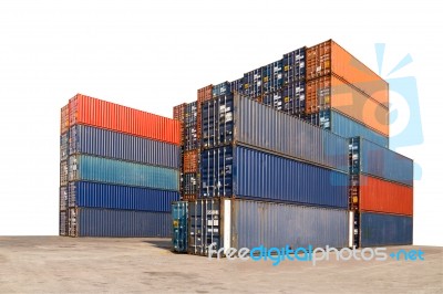 Stack Of Cargo Containers Isolated On White Background With Clip… Stock Photo