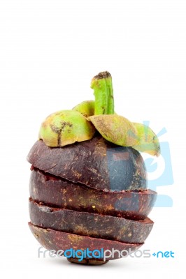 Stack Of Cut Mangosteen Stock Photo