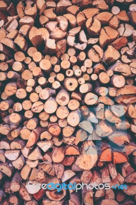 Stack Of Firewood, Wood Background Texture. Layer Of Stored Cut Stock Photo