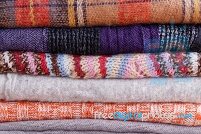 Stack Of Folded Colorful Scarf Stock Photo