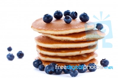 Stack Of Pancakes With Fresh Blueberries Stock Photo