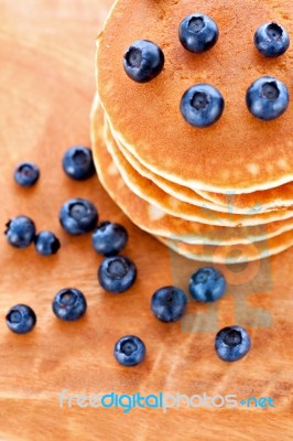 Stack Of Pancakes With Fresh Blueberries Stock Photo