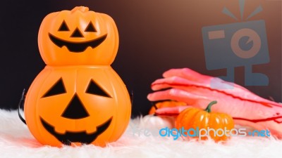 Stack Pumpkin Jack Creepy In Halloween Day Concept Stock Photo