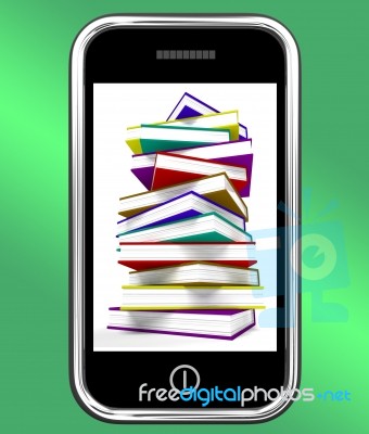 Stacked Books On Mobile Phone Stock Image