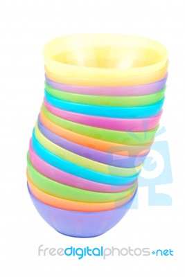Stacked Colorful Bowls On White Stock Photo