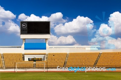 Stadium Football With Scoreboard Stock Photo