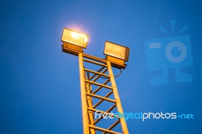 Stadium Light At Night Stock Photo