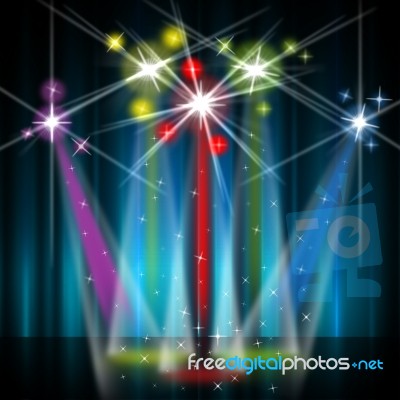 Stage Red Shows Lightsbeams Of Light And Colorful Stock Image