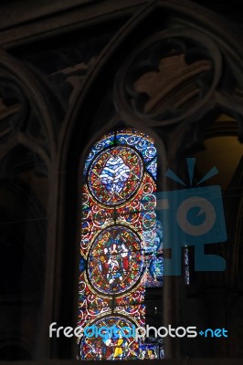 Stained Glass Window In Canterbury Cathedral Stock Photo