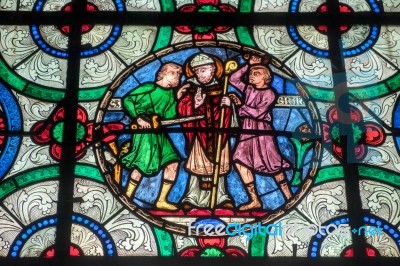 Stained Glass Window In Canterbury Cathedral Stock Photo