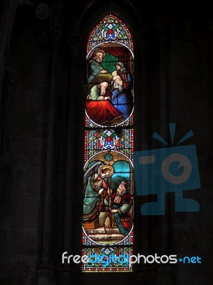 Stained Glass Window In The Basilica St Seurin In Bordeaux Stock Photo