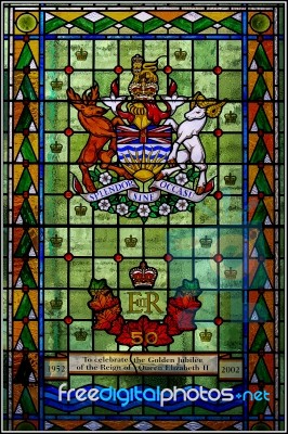 Stained Glass Window In The British Columbia Parliament Building… Stock Photo