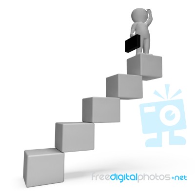 Stairs Character Indicates Business Person And Achieve 3d Render… Stock Image