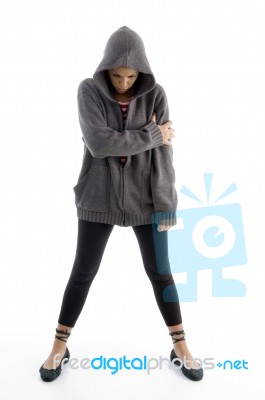 Standing Woman Looking Downward Stock Photo Standing Woman Looking Downward Stock Photo