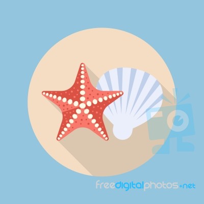Starfish And Shell Flat Icon Stock Image