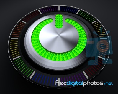 Start Button With Glowing Green Lights On Dark Console Stock Image