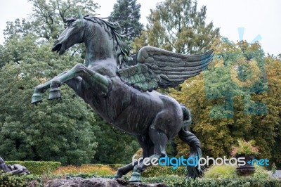 Statue Of A Winged Horse In The Mirabelle Gardens Salzburg Stock Photo