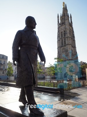 Statue Of Jacques Chaban Delmas In Front Of The Pey-berland Towe… Stock Photo