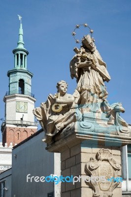 Statue Of St. John Nepomucene In Poznan Stock Photo