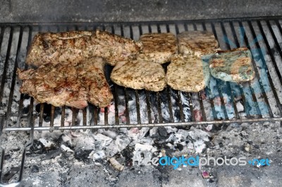 Steaks And Ribs On Bbq Stock Photo