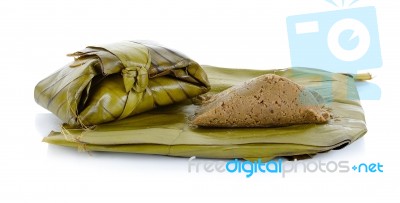 Steam Soybean With Banana Leaf Isolated On White ,northern Of Th… Stock Photo